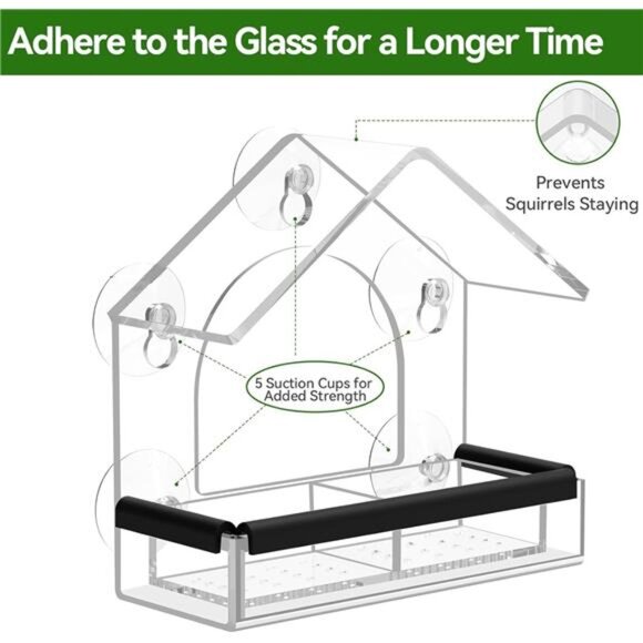 Clear Window Bird Feeder with 5 Extra Strong Suction Cups, Sturdy and Durable - Picture 3 of 7